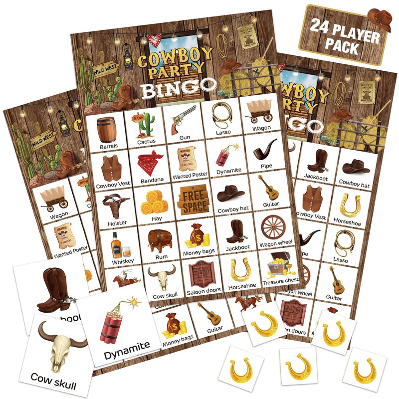 35 Pcs Western Cowboy Bingo Cards 24 Players Cowboy Party Bingo Games Wild