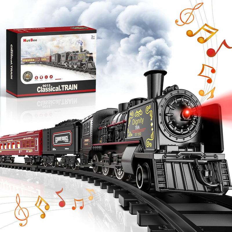 Train Set Train Toys With Glowing Passenger Carriages, Steam Locomotive And Tr