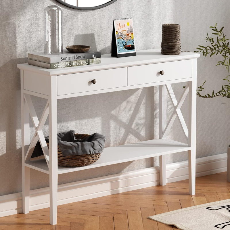 Console Table With Drawers, Narrow Wood Accent Sofa Table Entryway Table With