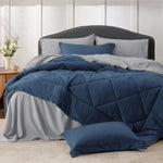 Navy Bedding Set Queen - 7 Pieces Reversible Bed Sets In A Bag With Comforters, Sheets, Pillowcases & Shams, Comforter