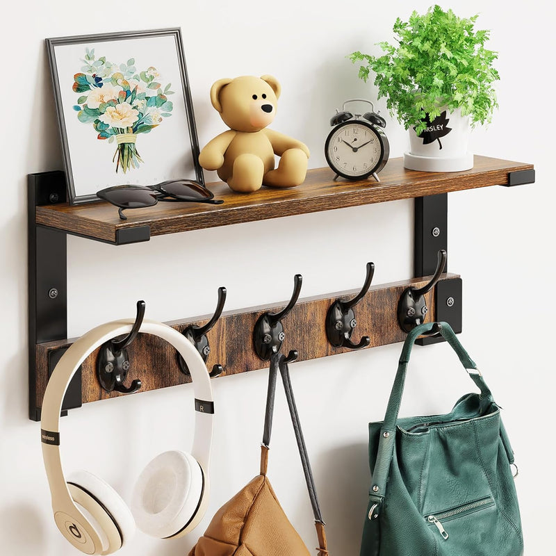 Wall Hooks With Shelf, Coat Rack Wall Mount, Shelf With Hooks For Coat Backpack