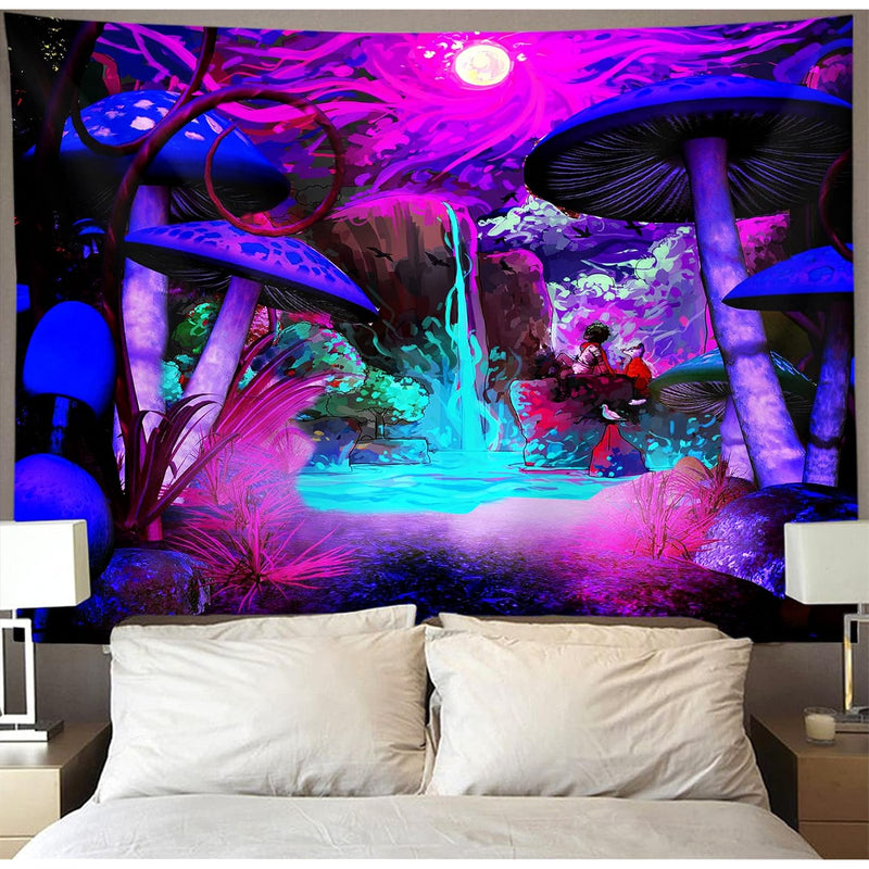 Cool Mushroom Tapestry Wall Hanging Psychedelic Hippie Nature Waterfall Landsc