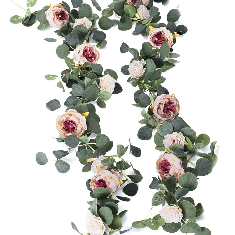 2Pcs Artificial Flowers Garland Eucalyptus Garland Vintage Fake Flower Peony R