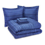 7-Piece Lightweight Microfiber Bed-In-A-Bag Comforter Bedding Set - Full/Queen, Royal Blue Calvin Stripe