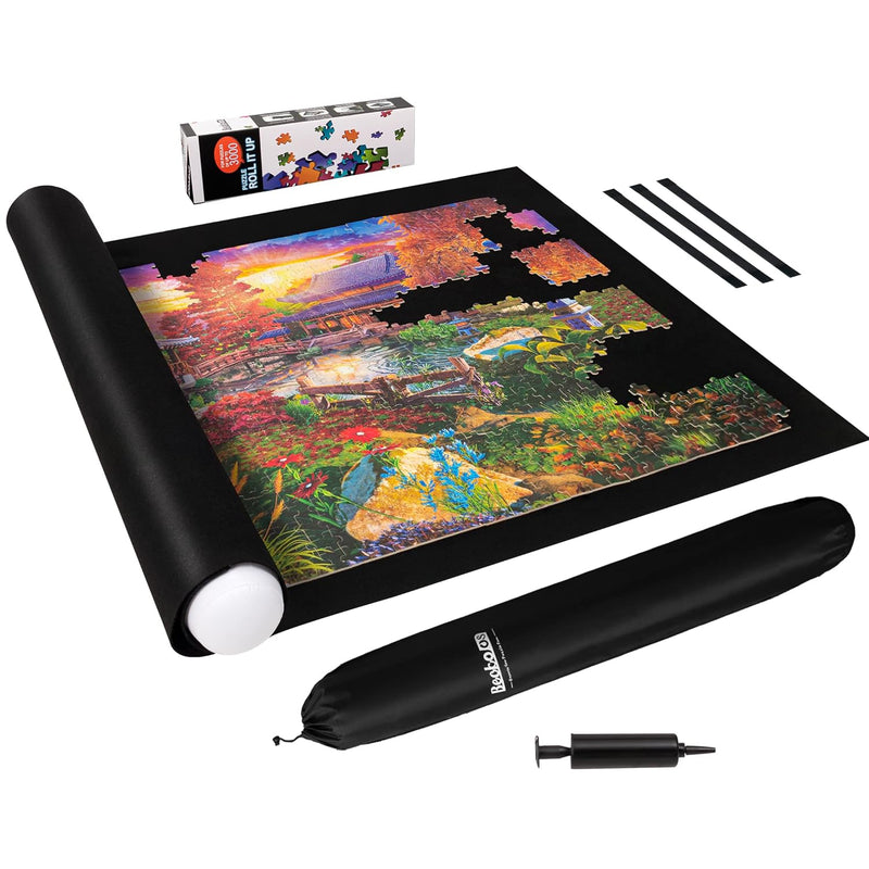 Becko US 3000 Piece Puzzle Mat Roll Up with Drawstring Bag & Black Pump, Ji