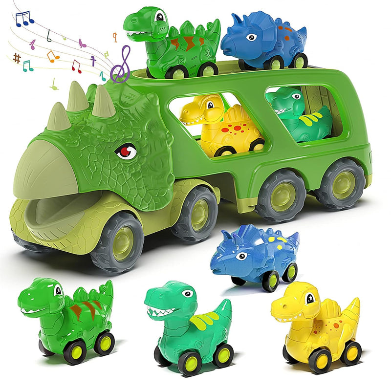 Car Toy For 2 3 4 5 Years Old Boys, Dinosaur Transport Carrier Truck With 4