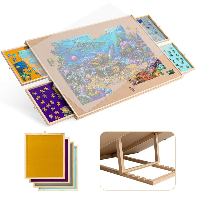 Becko US 1500-Pc Tilting Jigsaw Puzzle Board with 4 Colorful Drawers & Cove