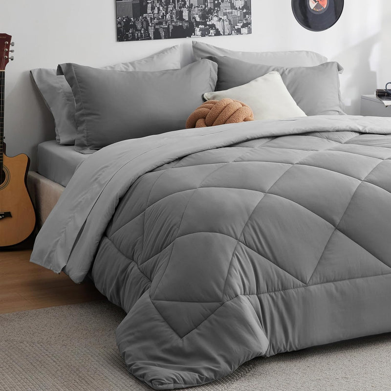 Full Size Comforter Sets - 7 Pieces Reversible Bed Sets In A Bag With Comforte