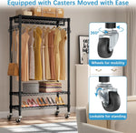 R1 Rolling Garment Rack Heavy Duty Clothes Rack for Hanging Clothes, Portable Closet Wardrobe with Wheels and Side Hooks, Adjustable Freestanding Metal Clothing Rack with Shelves, Black Visit the VIPEK Store