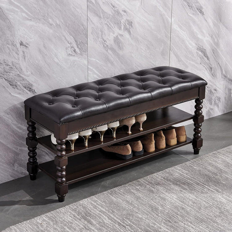 Storage Bench Shoe Rack Bench 2-Tier Wooden Shoe Storage Ideal For Entryway Li