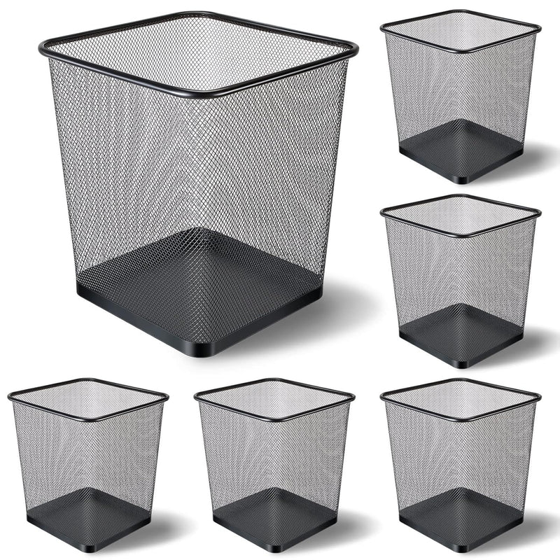 6 Pcs Black Mesh Trash Can 4 Gallon Wastebasket Square Trash Can Metal Wire Offi