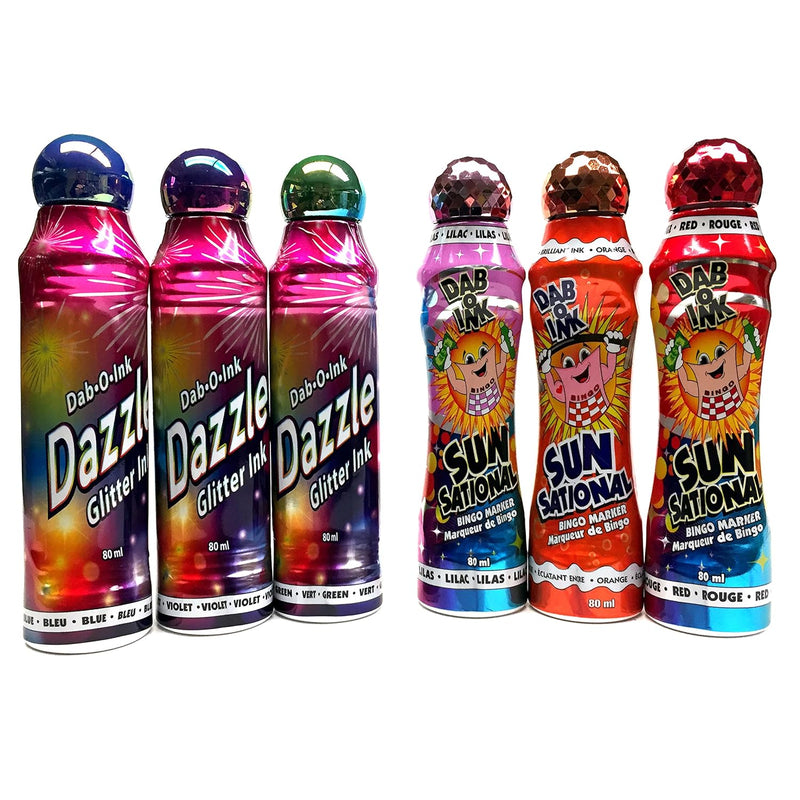 Bingo Dauber Set! 3 Dazzle Glitter & 3 Ultra Bright Sunsational Ink Dabbers