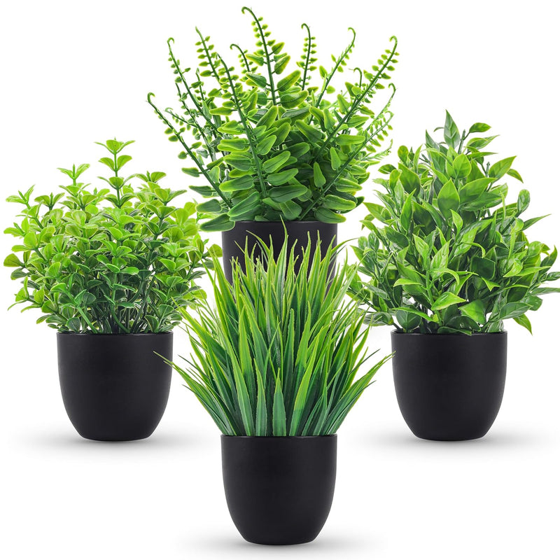 Fake Plants 4 Packs Artificial Plants Small Faux Plants In Black Pot For Bathr