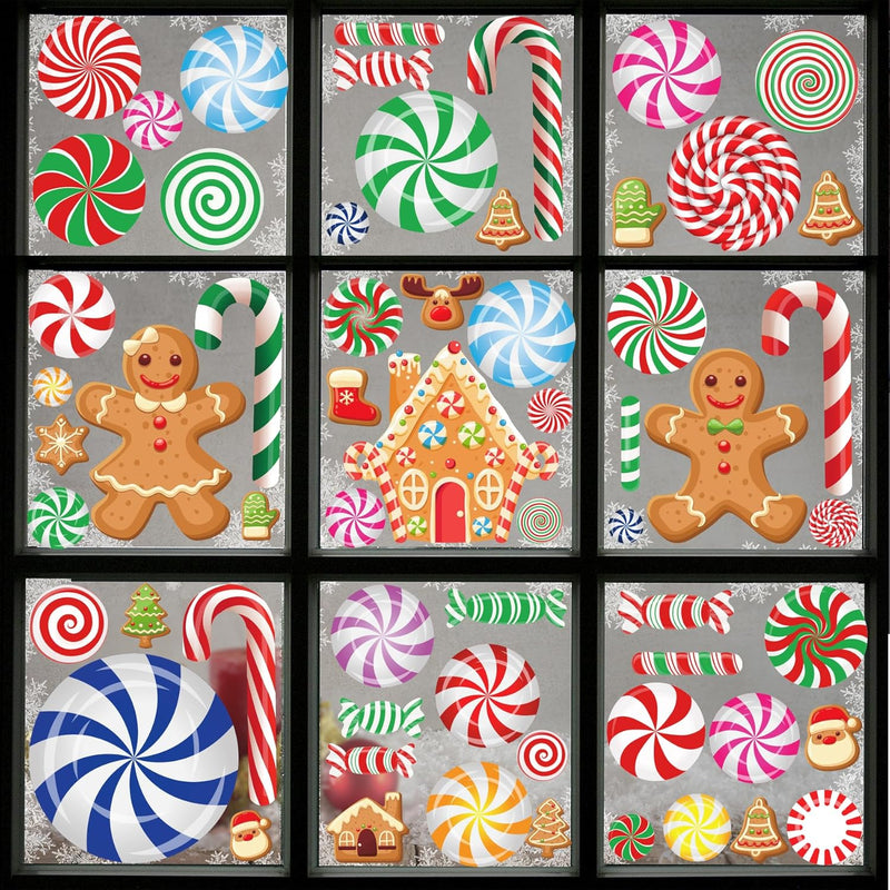 Candy Cane Window Clings 3D Christmas Window Clings 88Pcs Peppermint Window De