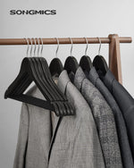 Wooden Hangers, 20-Pack Wood Coat Hangers with Shoulder Notches, Swivel Hook, Non-Slip for Jackets, Shirts, Suits, Black and Silver UCRW02B-20