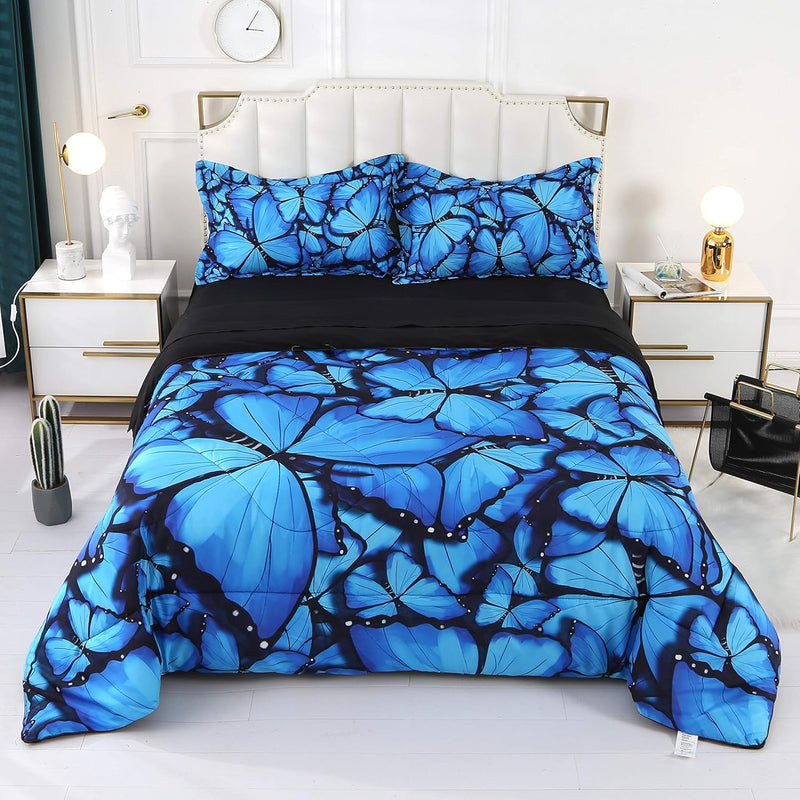 Butterfly Bedding Set For Girls Twin Size, Premium 5 Piece 3D Butterfly Bed Se