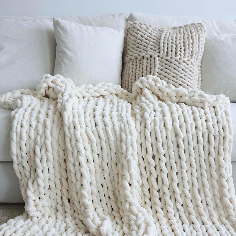 Chenille Chunky Knit Blanket Throw (30×40 Inch), Handmade Warm & Cozy Blanket