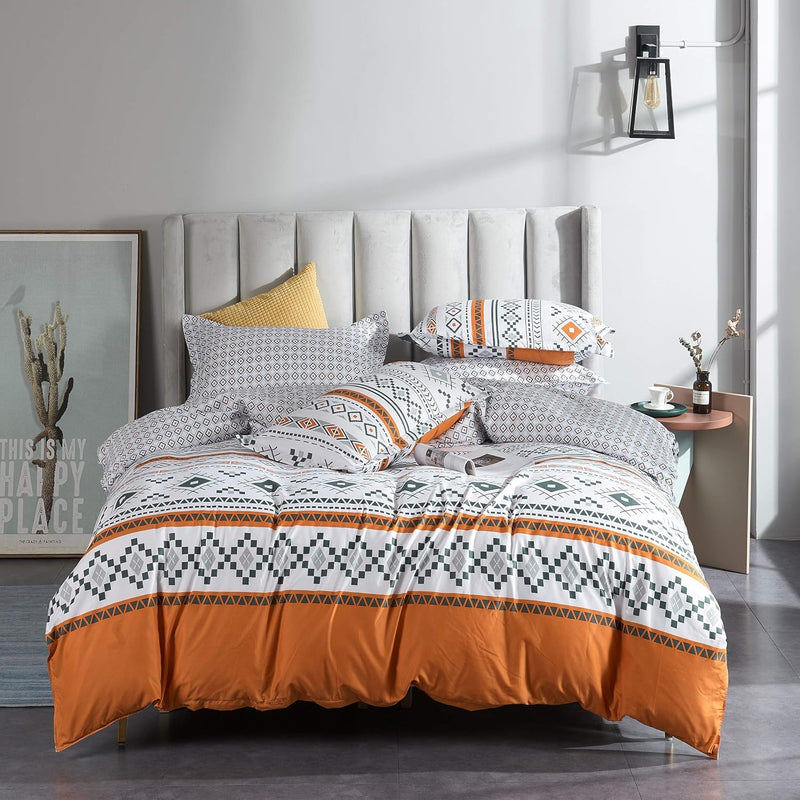 Chevron Duvet Cover Set Queen Size Boho Style Geometric Design Reversible Luxu