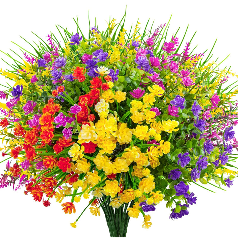 16 Bundles Artificial Flowers For Outdoors Fake Plastic Plants Faux Shrubs Gre