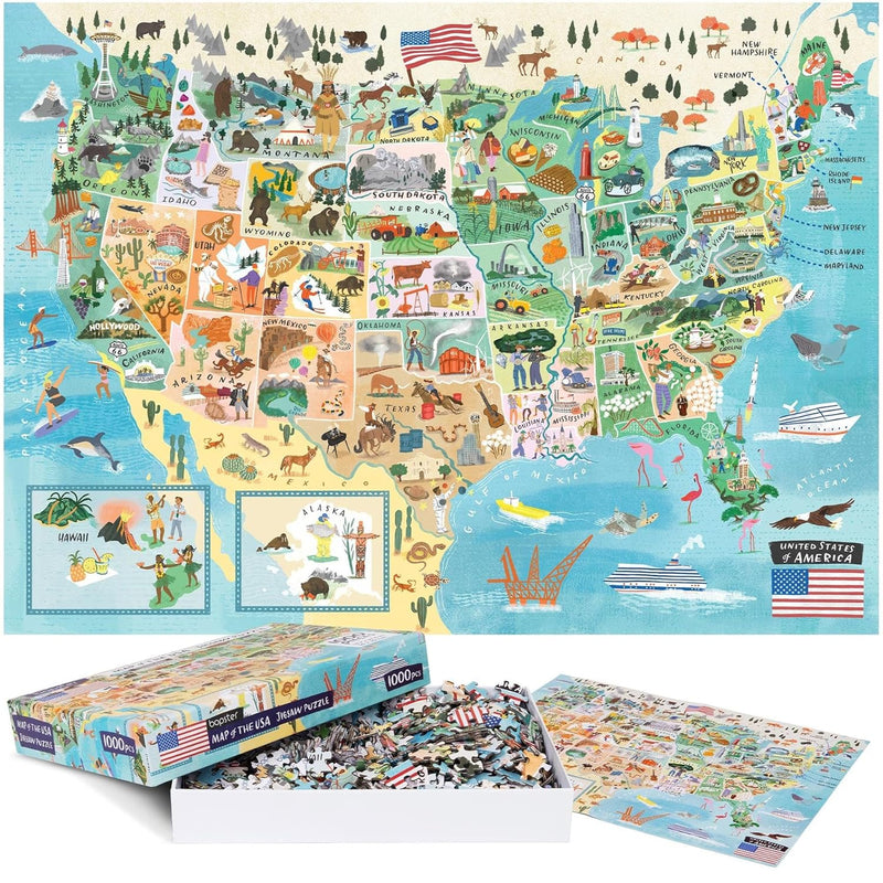 Puzzles For Adults 1000 Pieces Illustrated Us Map Puzzle United States 1000