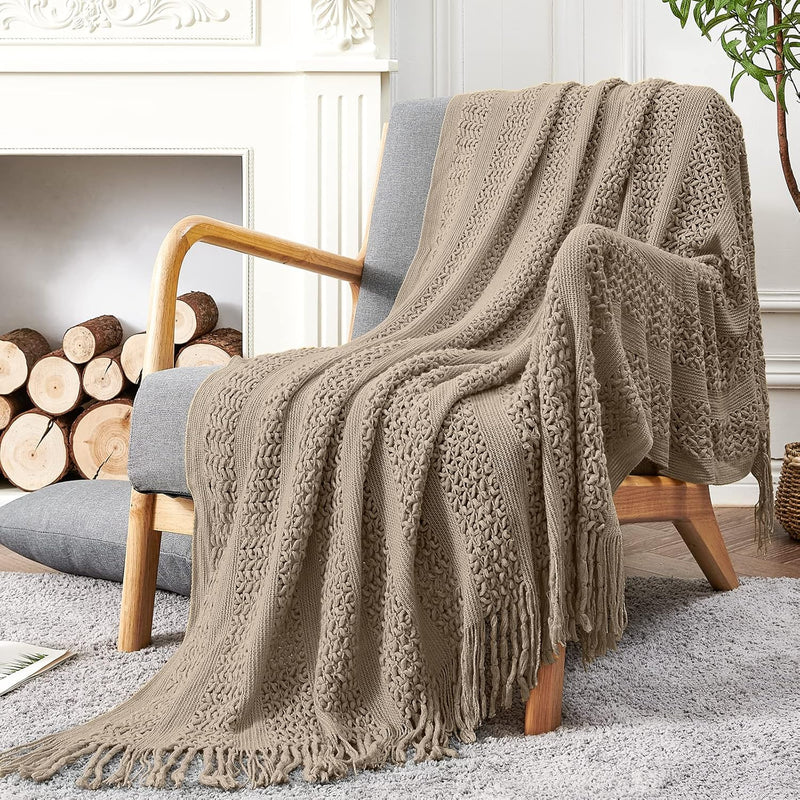 Chunky Cable Knit Throw Blanket For Couch 50"X60" Lightweight Soft Cozy Throw