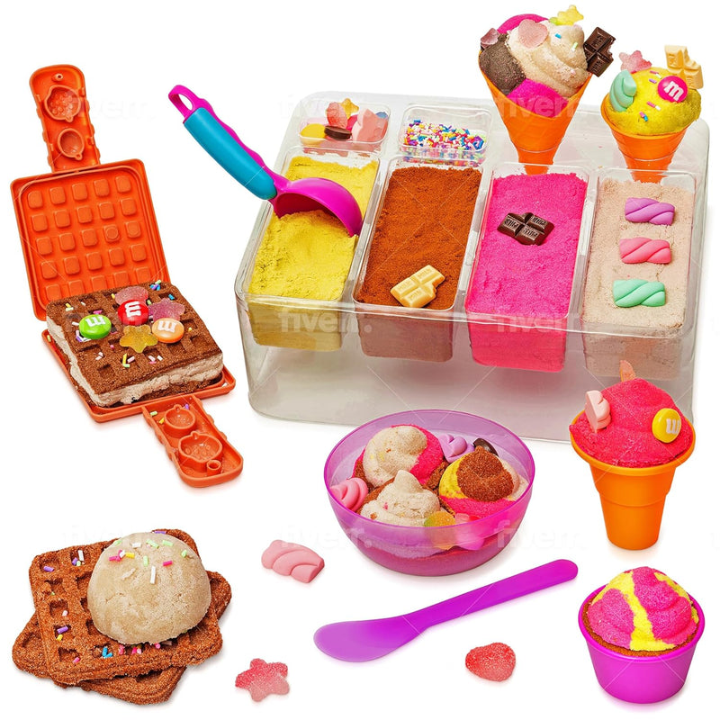 Sensory Bin 29 Pcs Ice Cream Toy Shop Play Sand Kit With 9 Ice Cream Sand T