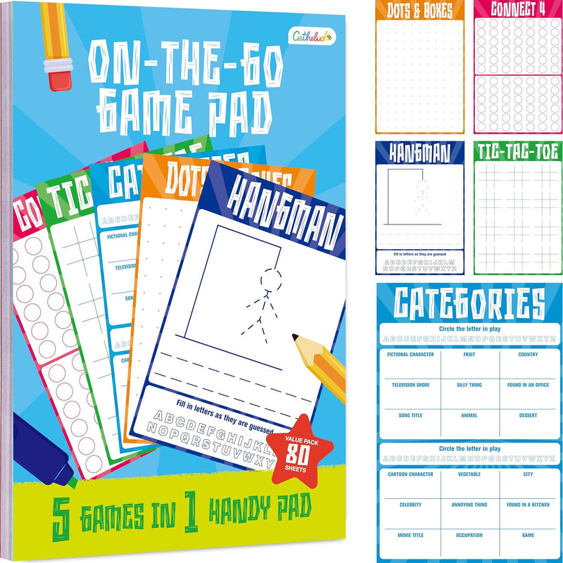 On The Go Game Pad, 80 Perforated Sheets Travel Activity Pad, 5 Games In 1