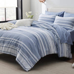 Bed In A Bag Full Size 7 Pieces, Blue White Striped Bedding Comforter Sets All Season Bed Set, 2 Pillow Shams, Flat Sheet, Fitted Sheet And 2 Pillowcases