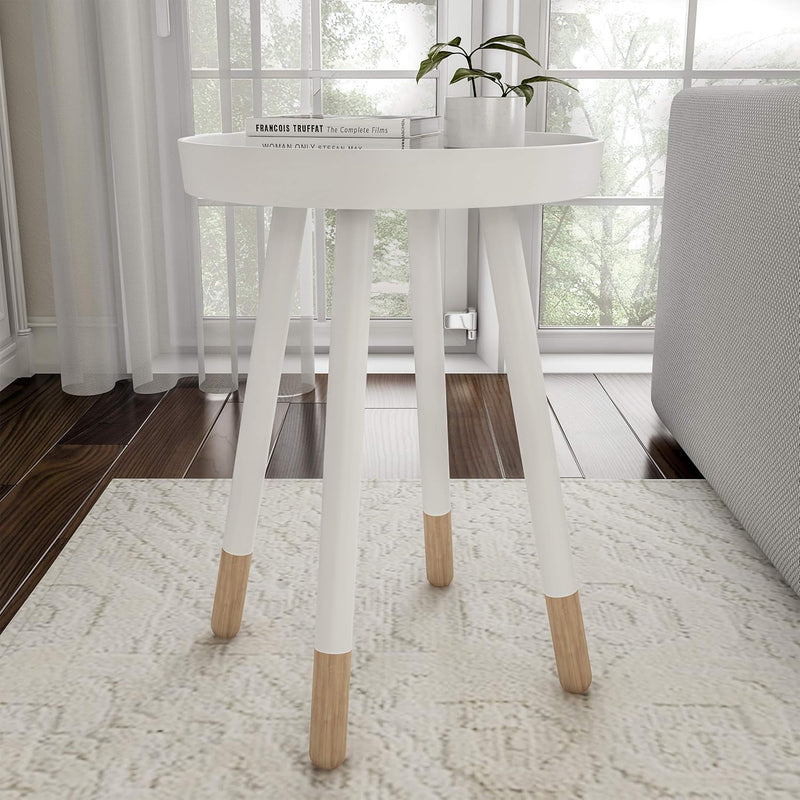 Home Decor Display Accent Table With Tray Top And Two-Tone Color (White)