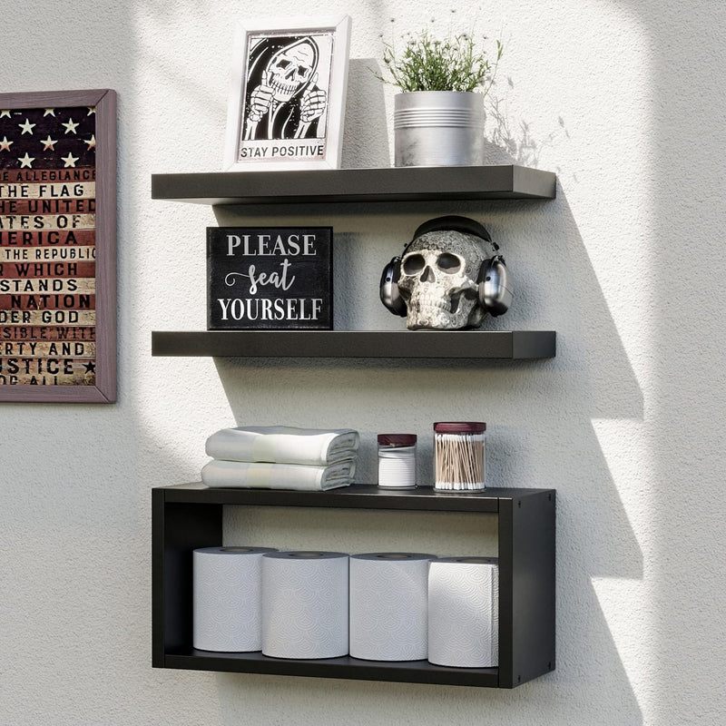 Black Floating Shelves Set Of 3, Modern Bathroom Shelves Wall Mounted Shelves