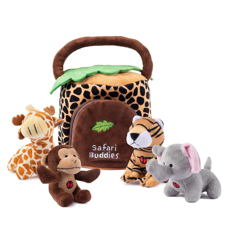 Talking Plush Jungle Animals Set: 4 Soft Safari Toys Elephant, Monkey, Gira