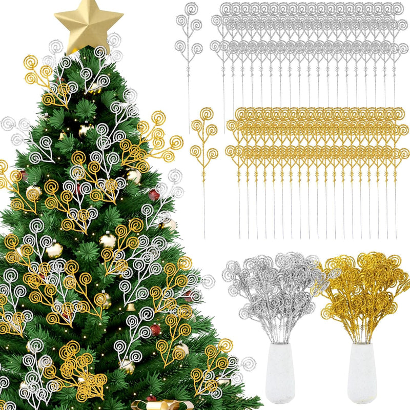50 Pcs Christmas Tree Picks And Sprays Artificial Glitter Stem Ornaments Curly