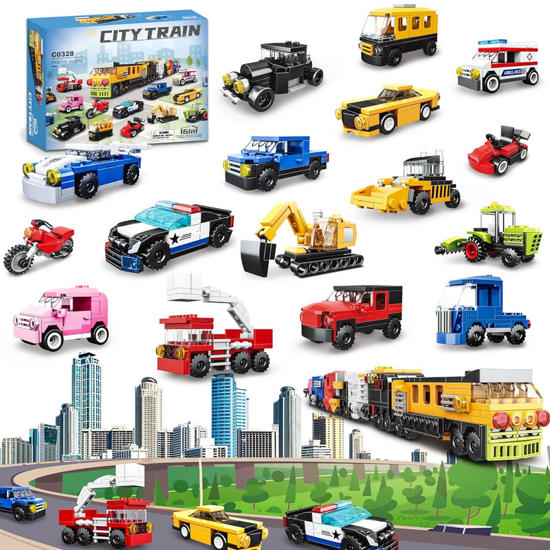 16 Pack Building Blocks Party Favors For Kids, 2 In 1 710Pcs Creative Build