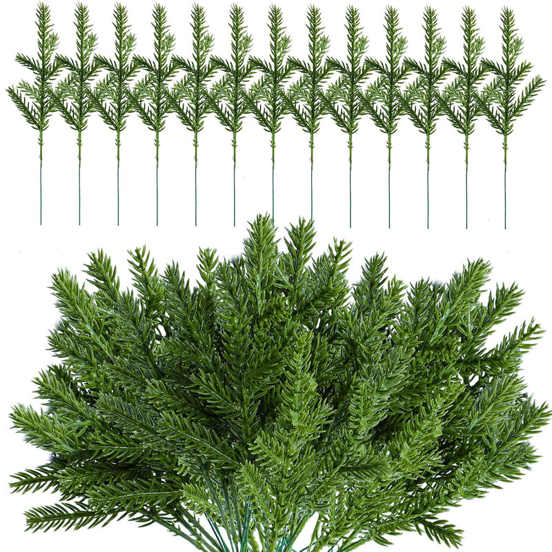 120 Pieces Christmas Artificial Pine Needles Branches Fake Pine Branches Green