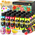 24 Metallic Colors Acrylic Paint Set, 40 Pcs, 2oz/60ml Bottles, Rich Pigments