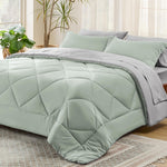 Sage Green Queen Comforter Set - 7 Pieces Reversible Bed Set Sage Green Bed In A Bag Queen With Comforters, Sheets, Pillowcases & Shams, Queen Bedding Sets