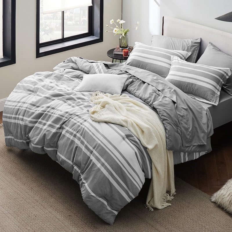 Bed In A Bag Full Size 7 Pieces, Gray White Striped Bedding Comforter Sets All
