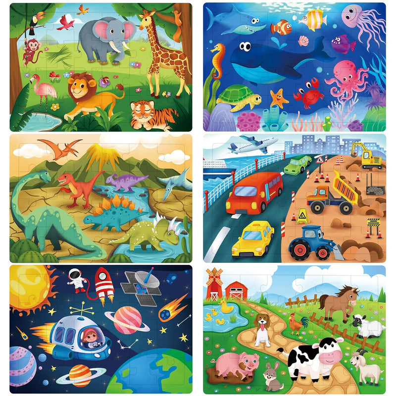 Jigsaw Puzzles, Puzzles For Kids Ages 3 5, 6 Pack 24 Piece Wooden Toddler P
