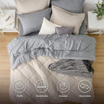 Beige Queen Comforter Set - 7 Pieces Reversible Bed Set Bed In A Bag Queen With Comforters, Sheets, Pillowcases & Shams, Queen Bedding Sets