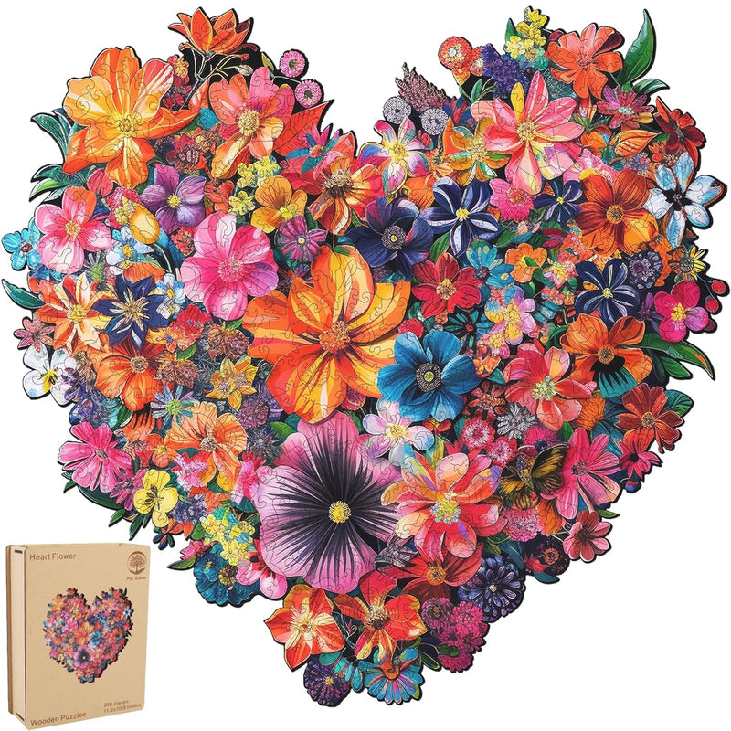 Puzzles For Adults Heart Flower Wooden Puzzles, 200 Pieces Unique Shaped Jigsa