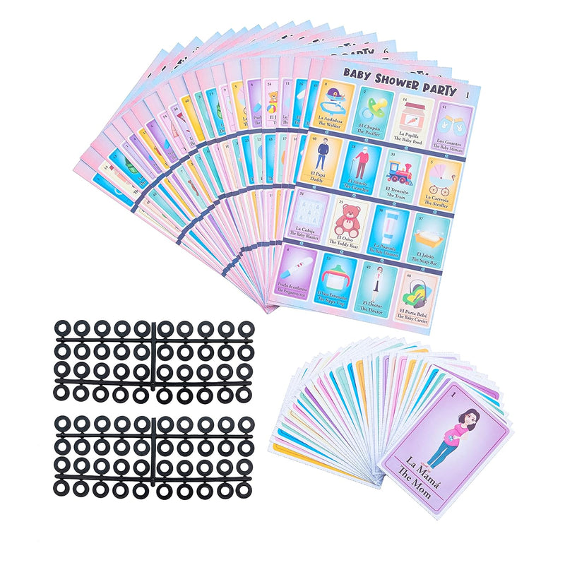 Baby Shower Bingo Kit Bilingual English Spanish, For 20 Players Includes 1