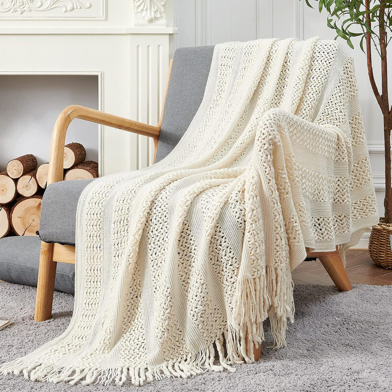 Chunky Cable Knit Throw Blanket For Couch And Bed, Lightweight Soft Cozy Throw