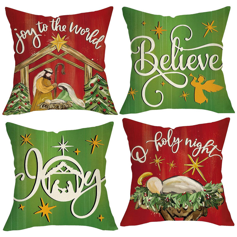 Christmas Nativity Scene Decorative Throw Pillow Covers 16X16 Set Of 4, Xmas R