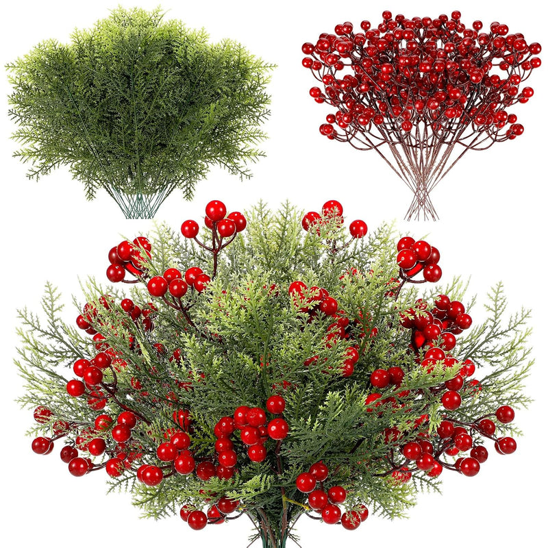 45 Pcs Christmas Artificial Faux Cedar Branches, Artificial Sprigs Faux Pine L