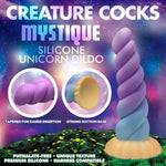 Mystique Silicone Unicorn Dildo Adult Sex Toy. Sex Harness Compatible And Hands-Free Suction Cup Dildo For Women, Men And Adult Couples. Over 7 Inches Of Insertable Length.
