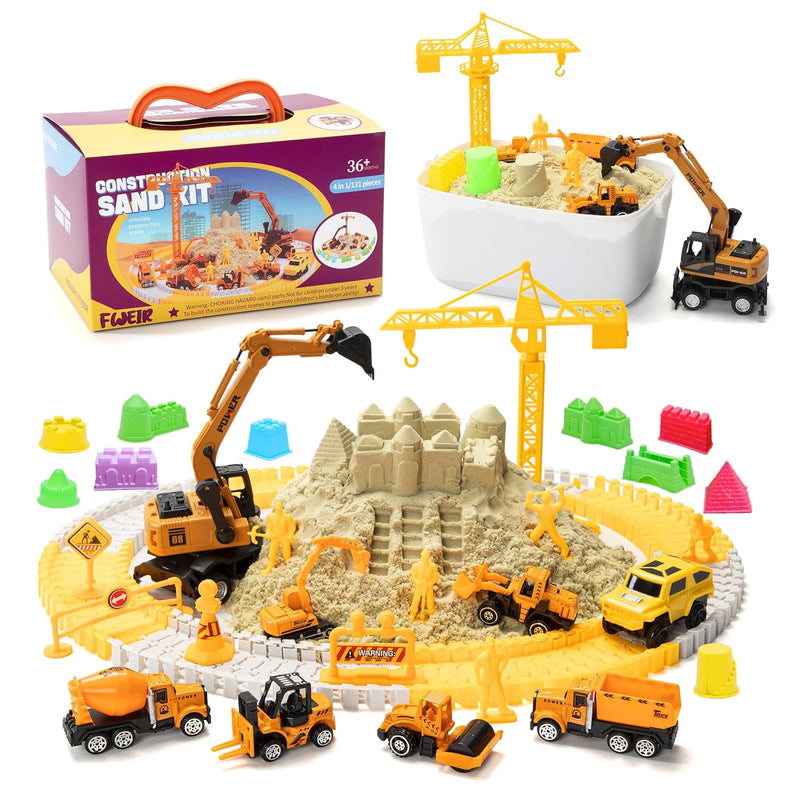 Play Construction Sand Kit,4 In1 Sandbox 2.8Lbs Magic Sand 8 Alloy Construc