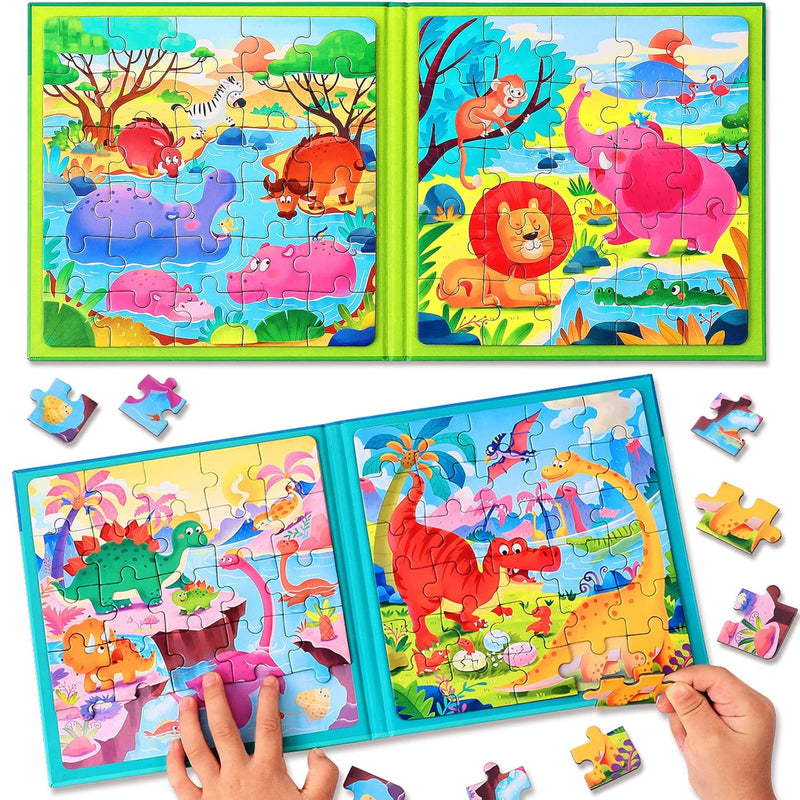 Magnetic Puzzles For Kids Ages 3 5, Two Book Set, Dinosaur Animal Jigsaw Pu