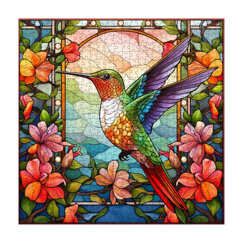 Hummingbird Puzzles For Adults 1000 Pieces, Stained Glass Spring Bird Flowe