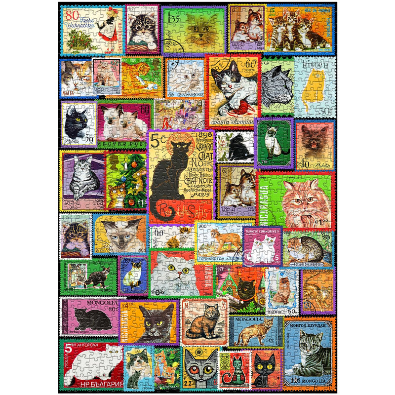 Cat Postage Stamps Puzzles For Adults 1000 Pieces, Vintage Cat Puzzles For