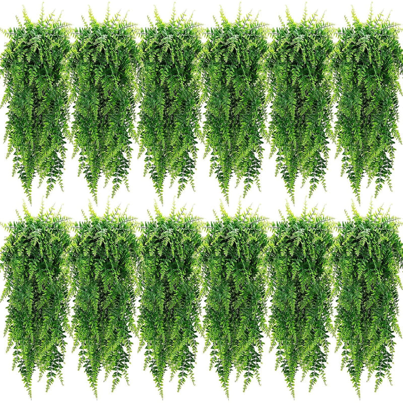 12 Pcs Artificial Hanging Plants 32 Inch Fake Hanging Plant, Fake Boston Ferns